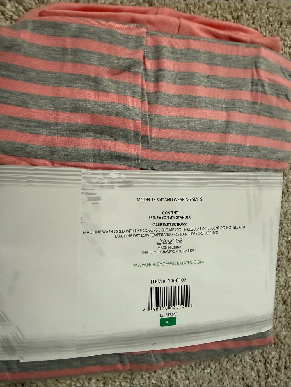 NWT XL Honeydew Intimates Salmon & Gray Striped 3-Piece Pajama Set - Picture 3 of 3